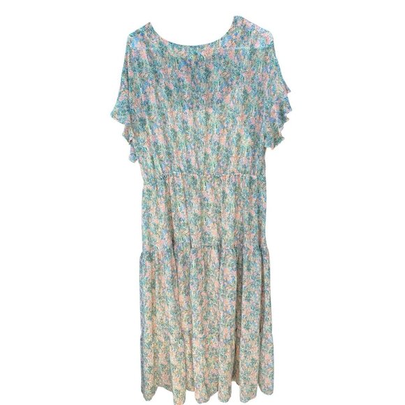 Women's Ava & Viv Pastel Floral Tiered Maxi Dress Flutter Sleeves Plus Size 1X - Picture 8 of 10